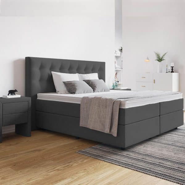 Zijkant van antraciet Boxspring Luxury Lissabon in slaapkamer