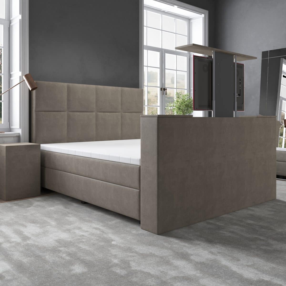 Boxspring BIG Mondriaan met TV-lift Velvet Taupe